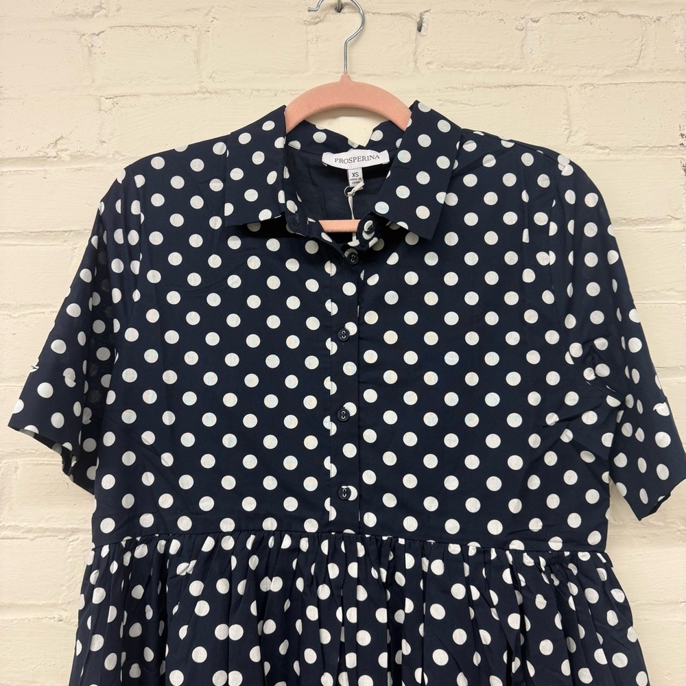 NWT Prosperina Piper Polka Dot Navy Cotton Mini Dress XS - Picture 3 of 4